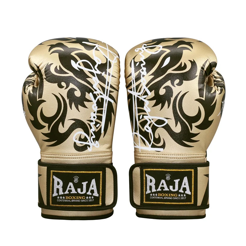 Luva de boxe raja na cor dourada com estampa tribal de dragão