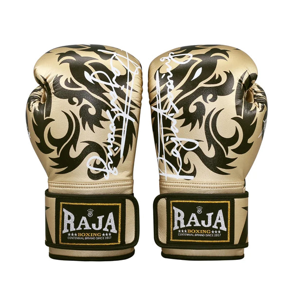 Luva de boxe raja na cor dourada com estampa tribal de dragão