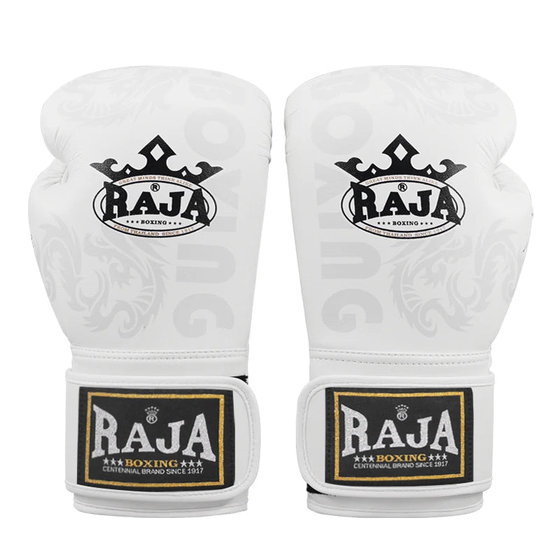 Luva de boxe Raja branca com a logo preta
