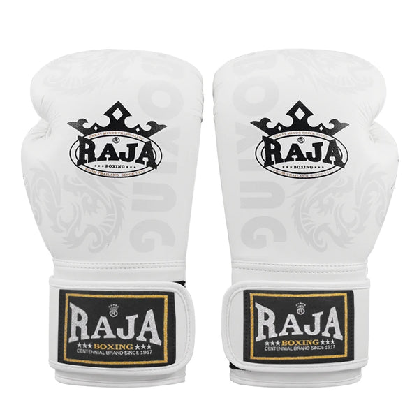 Luva de boxe Raja branca com a logo preta