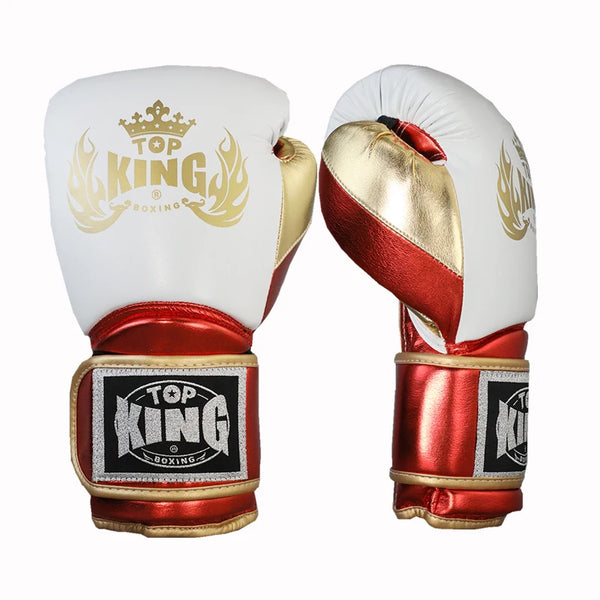 Luva de boxe Top King vermelha, branca e dourada