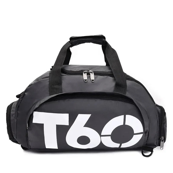 mochila preta com logo estampada branca multifuncinal para todos os tipos de treino